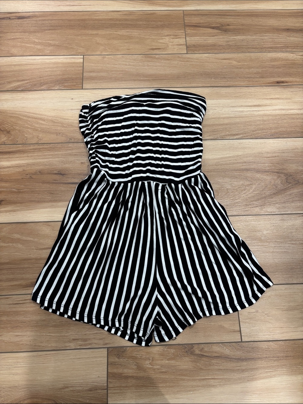 Black & White Striped Strapless Romper